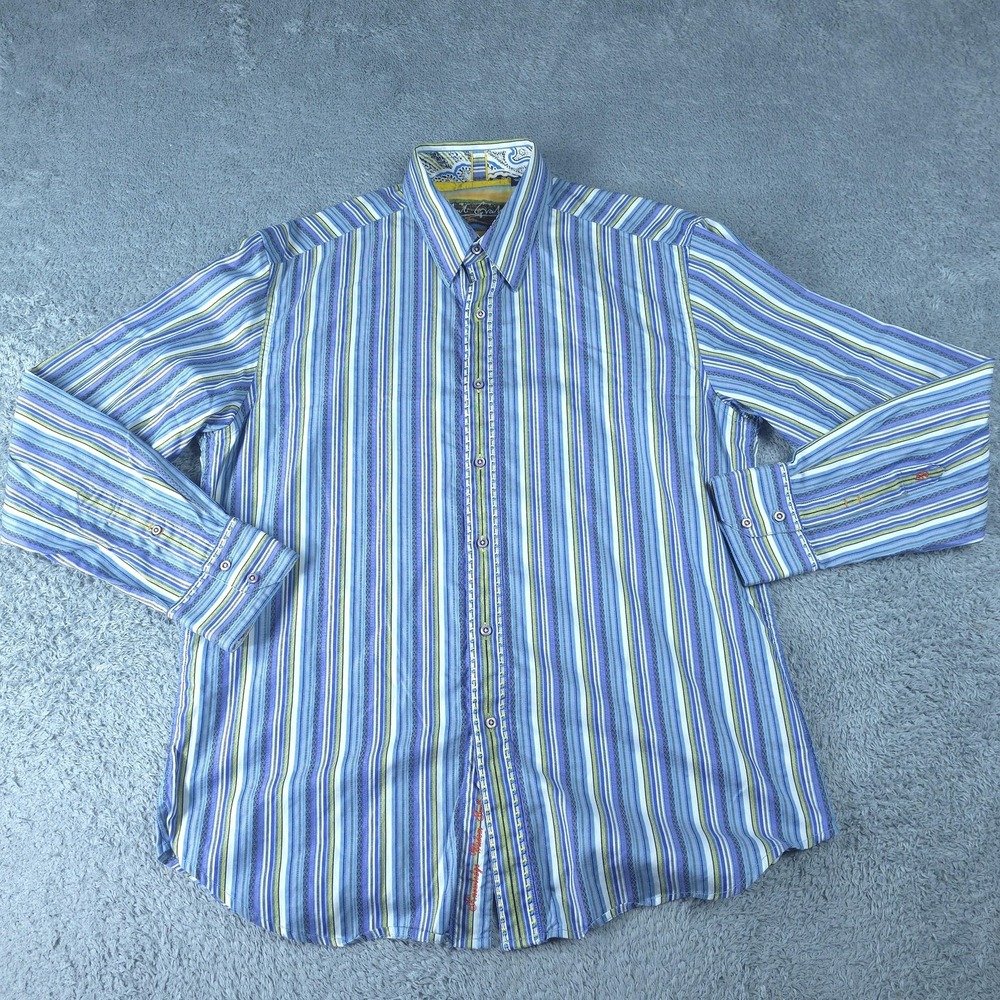 Robert Graham Shirt Mens Large Blue Striped Long Sleeve Button Up Cotton Casual